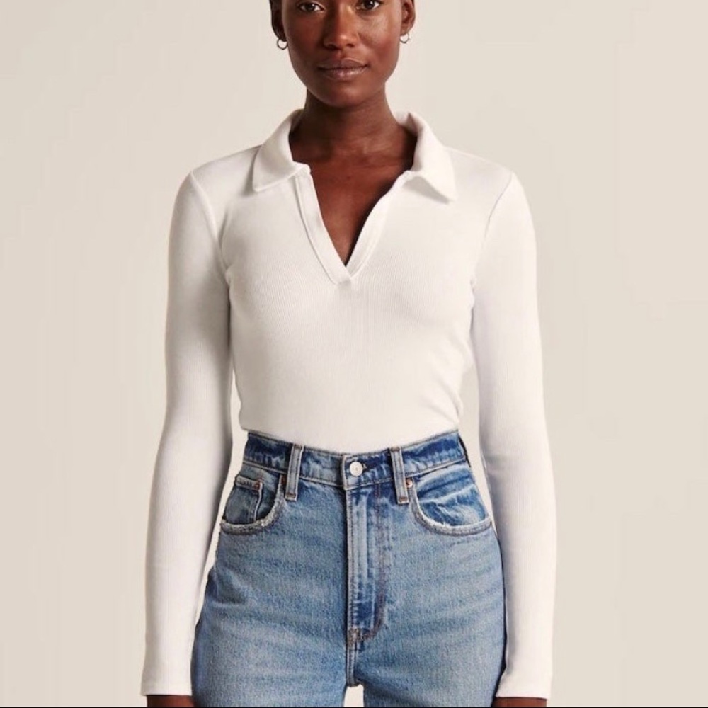 New With Tag Abercrombie & Fitch Soft A&F Rib long sleeve bodysuit johnny collar